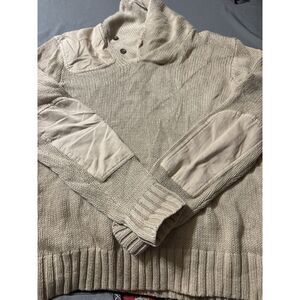 Polo Rugby Ralph Lauren shawl collar collegiate Tan cardigan sweater Linen Patch